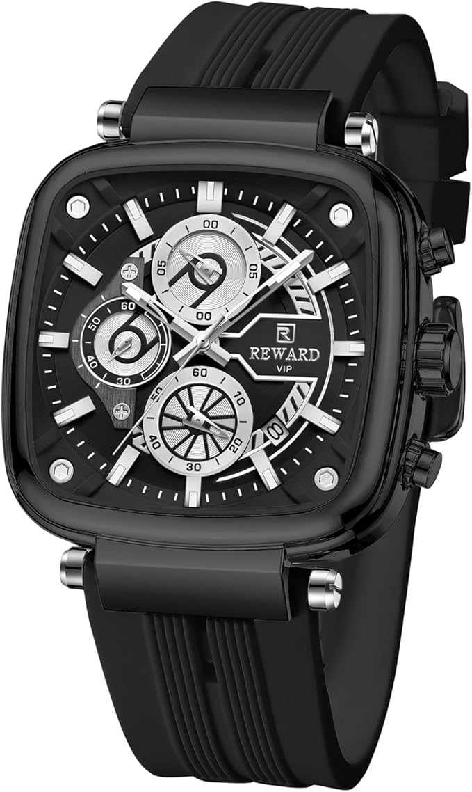 Luxury Chronograph REWARD Men Watch Silicone Strap Waterproof Luminous