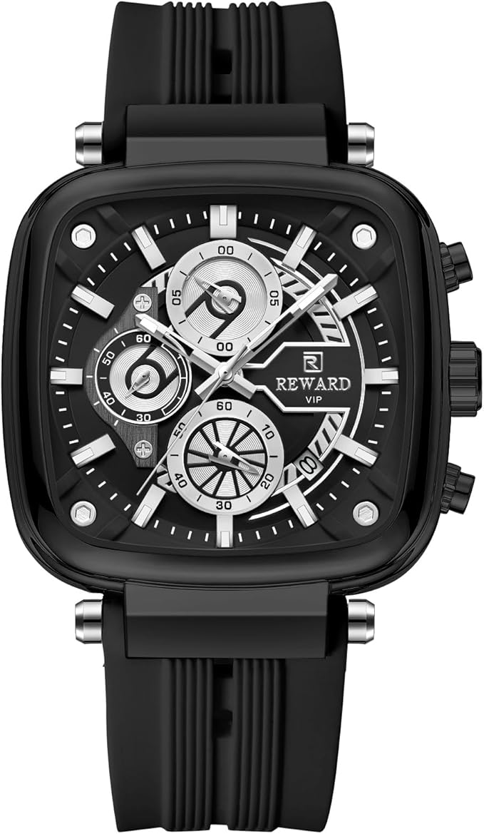 Luxury Chronograph REWARD Men Watch Silicone Strap Waterproof Luminous