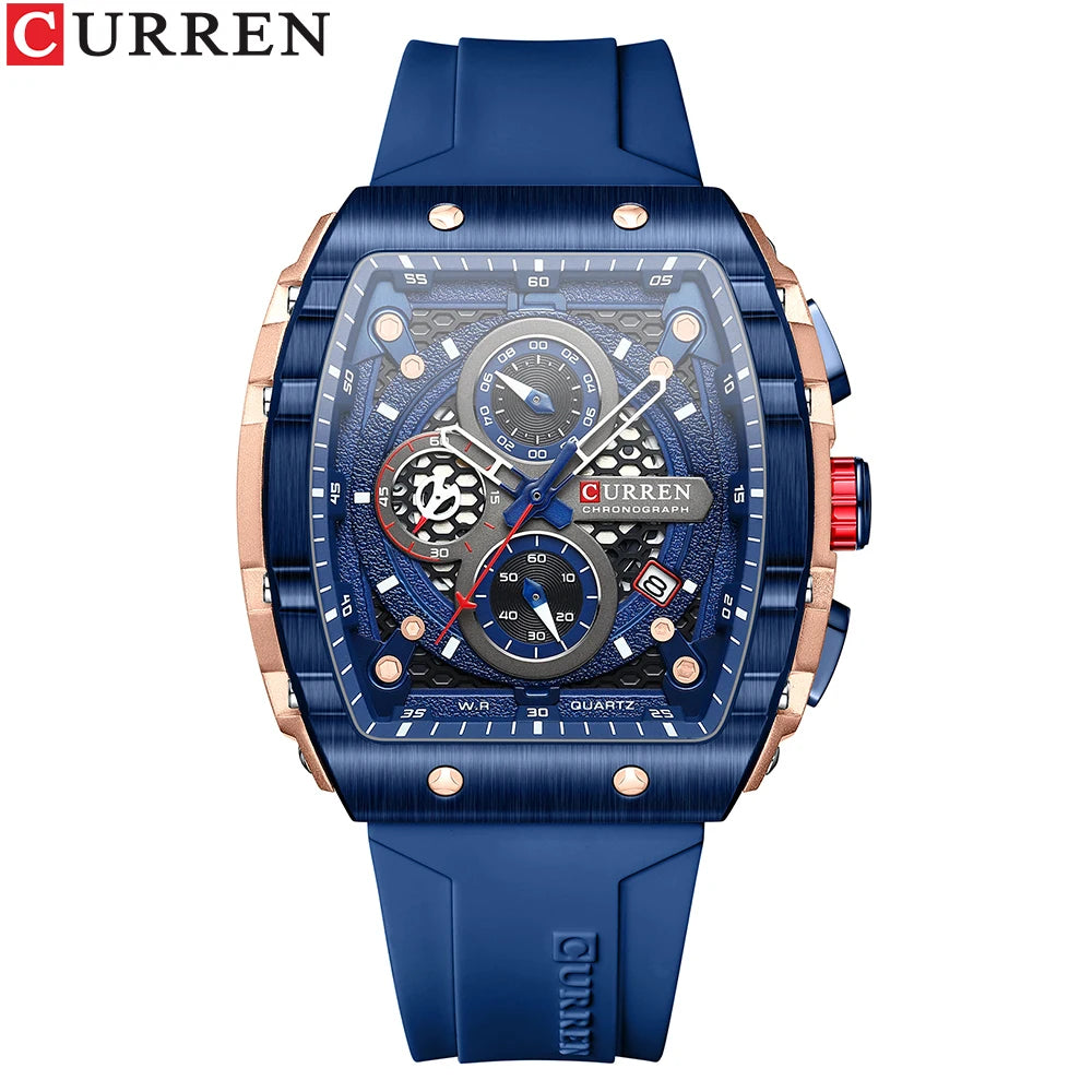 Unique Classic Style CURREN Men's waterproof chronograph watch with silicone strap