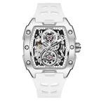 Standout from the crowd Trendy Megir 8602 Sport Automatic Men Watch Waterproof White Silicone Strap Mechanical With Tonneau Hollowed-out Dial