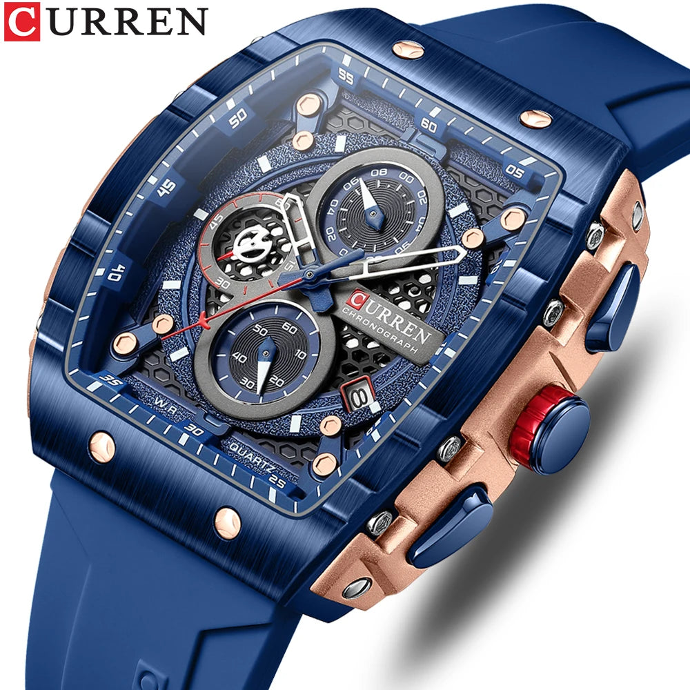 Unique Classic Style CURREN Men's waterproof chronograph watch with silicone strap